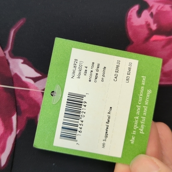 NEW Kate Spade Encore Rose Crepe Dress Black/Pink Sz 4 preppy romantic wedding - Picture 9 of 12